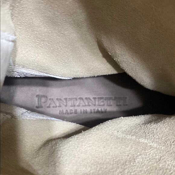 Pantanetti Leather Cowboy Boots Ankle Cream Iridescent Heeled Buckle Italian - Picture 16 of 16